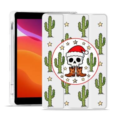 Imagem de MAYCARI Capa de Natal para iPad A16 11 polegadas 2025 com suporte para lápis, chapéu de Natal original, crânio, cacto, estrelas, capa protetora traseira de TPU macio para iPad 10ª geração, capa fina