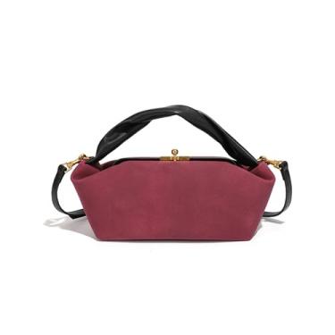 Imagem de Bolsa de ombro feminina Suede Kiss Lock, vintage, despojada, bolsa de camurça sintética macia com alça removível, Vinho tinto