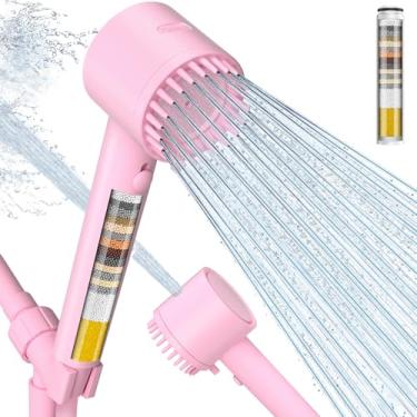 Imagem de Cobbe Chuveiro de alta pressão com 6 modos de pulverização com spray elétrico, chuveiro filtrado com portátil, filtros de amaciante de água para água dura - remove cloro, rosa