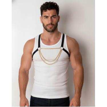 Imagem de Arreio Masculino em Couro e Correntes - OCASO, Dourado