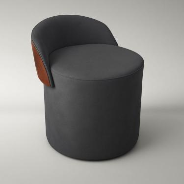 Imagem de Puff Encosto Corino Suede Redondo Confortável Sala Moderno Cor:cinza Escuro