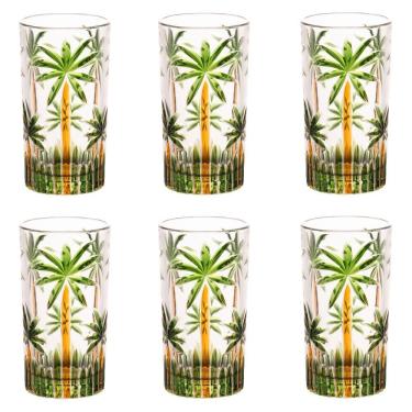 Imagem de Conjunto 6 Copos Altos De Cristal 360ml Palm Tree Handpaint Wolff