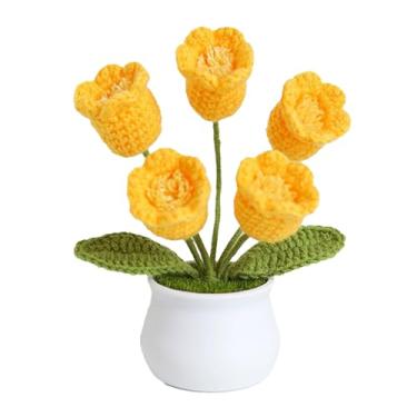 Imagem de Sanpyl Flor Em Vaso de Malha Premium, Decoração de Casa de Orquídea de Sino de crochê Realista, Ideal para a Vida Moderna Ocupada (Lã/plástico 6)