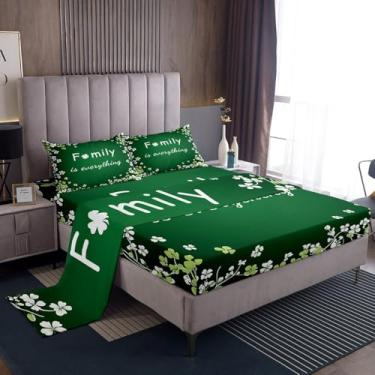 Imagem de Erosebridal Jogo de cama solteiro verde do dia de São Patrício para meninos e meninas, trevo de quatro folhas da sorte, decoração de quarto botânico de primavera sazonal, lençol de cima, lençol de