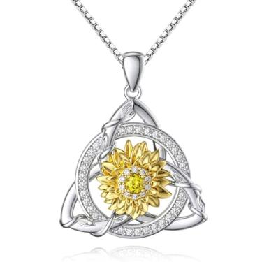 Imagem de HOTIE Colar de nó celta irlandês com nó de trindade de girassol pingente geométrico atemporal presente para mulheres, aniversário, aniversário e dia dos namorados