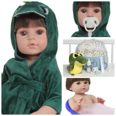 Imagem de Boneco Bebê Reborn Masculino Fofinho Roupão Enxoval Completo - Cegonha