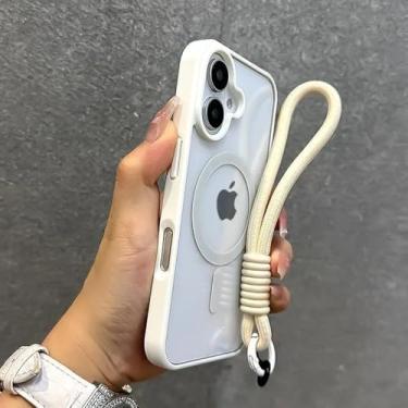Imagem de Capa de celular transparente de luxo para iPhone 16, 15, 14, 13, 12, 11 Pro Max com cordão e alça de pulso à prova de choque, branca, para iPhone 16E