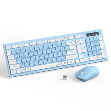 Imagem de Combo de teclado e mouse sem fio, teclado sem fio de tamanho completo e mouse DPI ajustável, receptor USB de 2,4 GHz, teclado e mouse para PC, Windows, desktop, laptop (azul celeste)