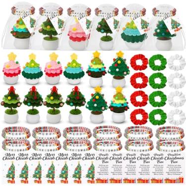 Imagem de Tegeme 72 Pcs Christmas Crochet Gift Set Positive Knitted Christmas Tree Decoration with Card Bracelets Scrunchies and Bags for Holiday Office Decor Thoughtful Gift