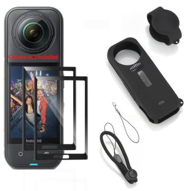 Imagem de FCMEDZI Película protetora de tela compatível com Insta360 X5 capa de silicone preta, protetor de tela de vidro temperado premium e protetores de lente de câmera de silicone com kit de capa de câmera