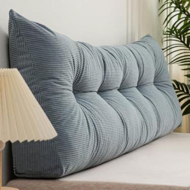 Imagem de Travesseiro de cabeceira com cunha para descanso de cama, descanso de cama, almofada triangular para sentar na cama, suporte de posicionamento do encosto, travesseiro longo para sofá-cama, azul, 60 x