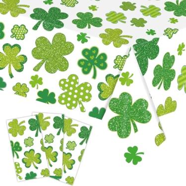 Imagem de SpinLaLa Toalha de mesa de plástico para Dia de São Patrício de 3 peças 137 x 272 cm – Capas de mesa retangulares descartáveis de trevo verde para festas irlandesas, decorações de trevo da sorte e