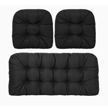 Imagem de BAHULA Almofadas de vime para cadeira de exterior, almofadas de sofá impermeáveis para móveis de pátio, almofadas de assento de móveis de vime de pátio, uma poltrona e duas almofadas em forma de U