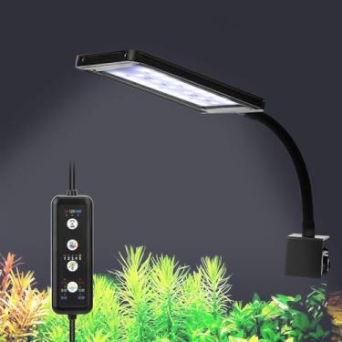 Imagem de Luz LED com clipe para aquário, luz para aquário com espectro completo e temporizador, 24 horas por dia, 7 dias por semana, 8 cores ajustáveis / 5 níveis de brilho, simula o nascer do sol (9, Watts)