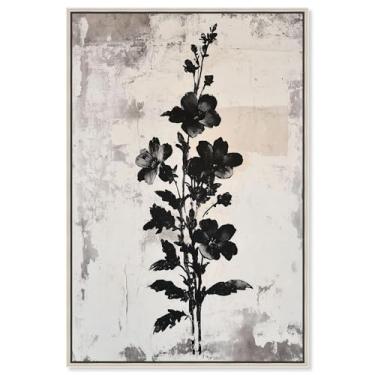 Imagem de Black Hollyhock I Impressão em tela floral decoração de parede por Art Remedy, moldura prata, 50 x 76 cm