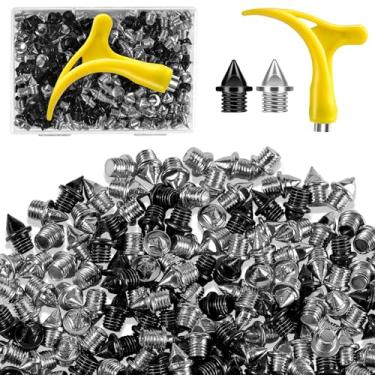 Imagem de YUNVI Espigões de pista de 3/40.6 cm, 200 peças de espigões de pirâmide de aço inoxidável com chave para pista e cross country, substituição para tênis de corrida curto Sprint Sports