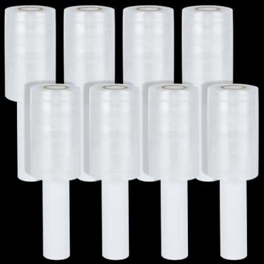 Imagem de DAJAVE Pacote com 8 rolos elásticos de 12,7 cm, 305 m, calibre 60, envoltório retrátil industrial com alças, rolo de plástico para movimentação, embalagem, rolo de filme retrátil resistente