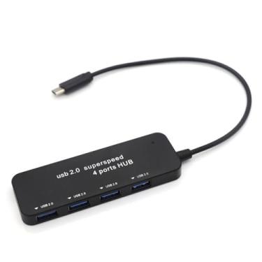 Imagem de Hub USB C 2.0 4 em 1 com 4 portas, transferência de dados ultrarrápida de 480 Mbps, desempenho estável e confiável, design compacto e portátil para laptop, PC, MacBook e muito mais