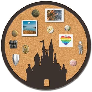 Imagem de CRASPIRE Placa de cortiça de pino de castelo redondo emoldurado crachá de exibição de boletim, 24 x 24 cm, madeira, roxo, decorativo, cortiça, suporte de parede, broche de memória, suporte de lapela