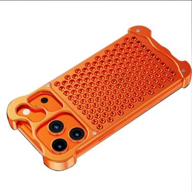 Imagem de LYJSMGZ Capa de metal para iPhone 17 Pro Max/Air/17 Pro/17, malha respirável, favo de mel, fina, à prova de choque, capa sem moldura, capa sem moldura, laranja, 17 Pro Max