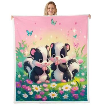Imagem de Erosebridal Manta fofa para meninas, 127 x 152 cm, cobertor de lã de animal de desenho animado rosa kawaii lã sherpa, flores estéticas, borboleta, cobertor felpudo para cama de crianças adolescentes e