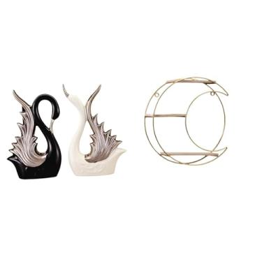 Imagem de Whtkoph Elegante Escultura de Cisne em Cerâmica, Combinada com Uma Moderna Prateleira de Metal para Fixação Na Parede, Ideal para Exibir Troféus E Objetos de