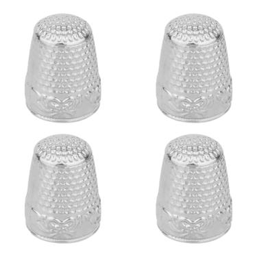 Imagem de 4 peças de dedais de costura de metal para dedo, protetores de ponta de dedo de metal, anéis de proteção de dedo de cobre, almofadas de dedais, capa de proteção para bordado à mão, acessórios de