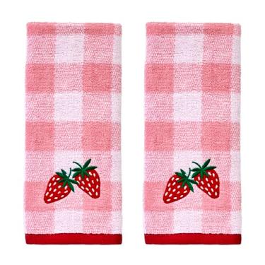 Imagem de SKL Home Conjunto de toalhas de mão Buffalo Plaid Strawberry 100% algodão Jacquard 2 peças, bordado e decorativo para banho/cozinha/bar e presente, rosa