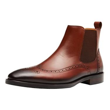 Imagem de Santimon Chelsea Botas masculinas formais de couro para homens botas casuais de negócios com ponta de asa no tornozelo, Marrom, 42