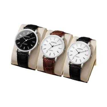 Imagem de Relógios De Pulso Masculinos Casuais Com Pulseira De Couro, Conjunto D