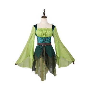 Imagem de Elf feminino medieval verde magia elfo cosplay vestido com asas traje 