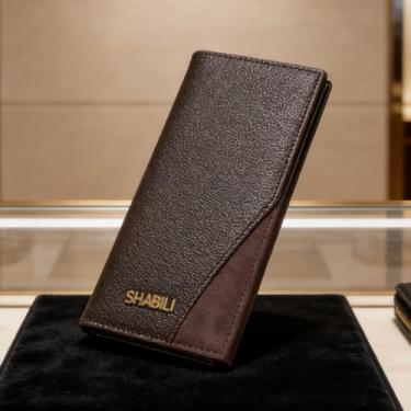 Imagem de Carteira masculina, estilo retrô, bolsa de couro longa com parte superior aberta, organizador moderno com vários compartimentos para cartão de crédito (expresso)