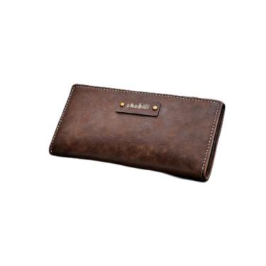 Imagem de Carteira masculina slim casual, carteira longa de couro aberta com bloqueio RFID e grande capacidade, organizador ultrafino com vários compartimentos para cartão (Cáqui profundo)