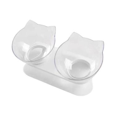 Imagem de Comedouro Duplo Elevado Antiderrapante Com Suporte Inclinado Para Cães