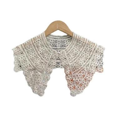 Imagem de Capa Poncho Feminina De Renda Floral Com Gola De Crochê Vazada, Cor Só