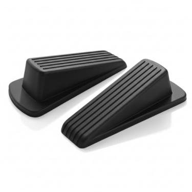 Imagem de Pacote com 2 batentes de porta de borracha empilháveis resistentes, cunha antiderrapante protege paredes e pisos em todas as superfícies – preto