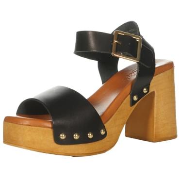 Imagem de Candie's Sandália plataforma feminina Deborah | Salto de 8,5 cm | Plataforma de 2,5 cm | Feita na Espanha, Couro preto, 38