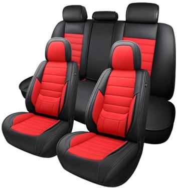 Imagem de MINGBRON Conjunto completo de capas de assento de carro, preto e branco, protetor de assento de carro impermeável, almofada de assento de carro de couro napa adequada para a maioria dos carros