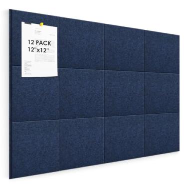 Imagem de Quadro de cortiça para parede, 122 cm x 91 cm, pacote com 12 azulejos de parede de feltro com abas adesivas removíveis seguras, quadros de avisos para cozinha de escritório em casa, quadro de avisos