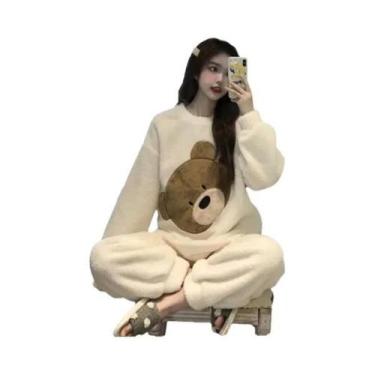 Imagem de Conjunto De Pijamas De Fleece Feminino, Roupa De Dormir Quente E Espes