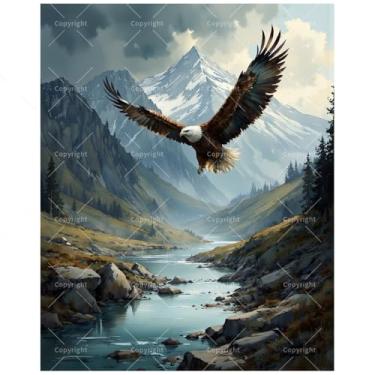 Imagem de Kit de pintura de águia crescente por números para adultos – Pintura de vida selvagem DIY em tela, conjunto de tinta acrílica, adequado para iniciantes, perfeito para decoração de casa ou presentes