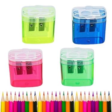 Imagem de Pacote com 4 apontadores manuais de dois orifícios, compactos e portáteis para uso escolar e escritório