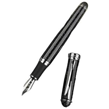 Imagem de CYSUE Caneta-tinteiro de metal com clipe de prata estilo clássico, ponta de 0,5 mm, canetas de tinta de aço para presente, material de escritório, material escolar (preto fluorescente)