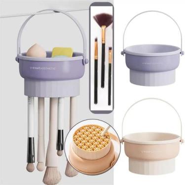 Imagem de Kit Organizador Suporte Silicone Tigela Mais 7 Pincel Maquiagem Dobrav