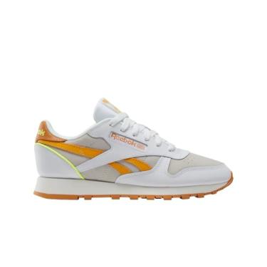 Imagem de Reebok Tênis masculino de couro clássico, Branco/argila/âmbar elétrico, 37