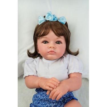 Imagem de Boneca reborn realista tecido cabelo fio a fio artesanal - Mundo Azul 