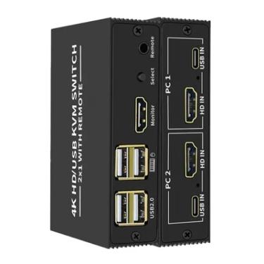 Imagem de Hub Usb Chaveador Switch Kvm 2 Portas HDMI 4k Conecta 2 PC A 1 Monitor