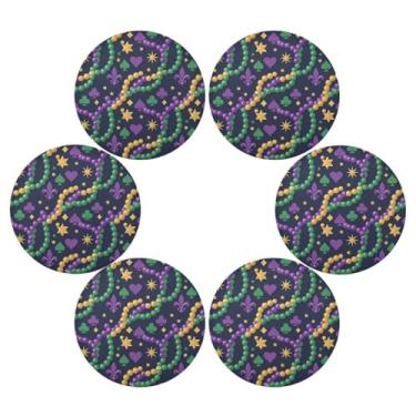 Imagem de Wassud Jogo americano conjunto de 6 tapetes redondos de contas brilhantes de carnaval para cozinha e jantar tapetes laváveis resistentes ao calor para decoração de mesa 39 cm