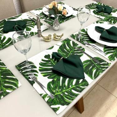 Imagem de Jogo Americano Tecido 6 Un + 6 Guardanapos + 6 Porta Guardanapos (Costela Adão Verde Guard. Verde Musgo)