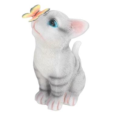 Imagem de Fockety Decoração Solar para Jardim, Estátua de Animal em Resina com 1 LED Branco Quente e Classificação IP65 à Prova d'Água, para Decoração Externa de Pátios, (Gato 13x18,5x 24cm / 5,12x7,28x 9,45